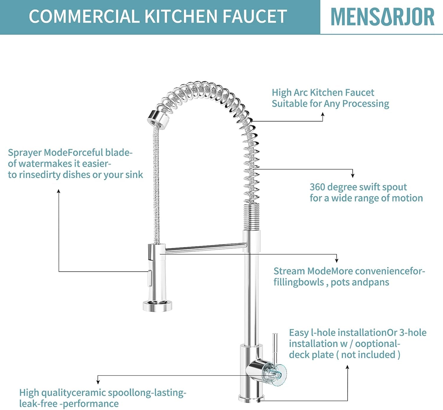 Stainless Steel Single Handle Farmhouse Kitchen Sink Faucet