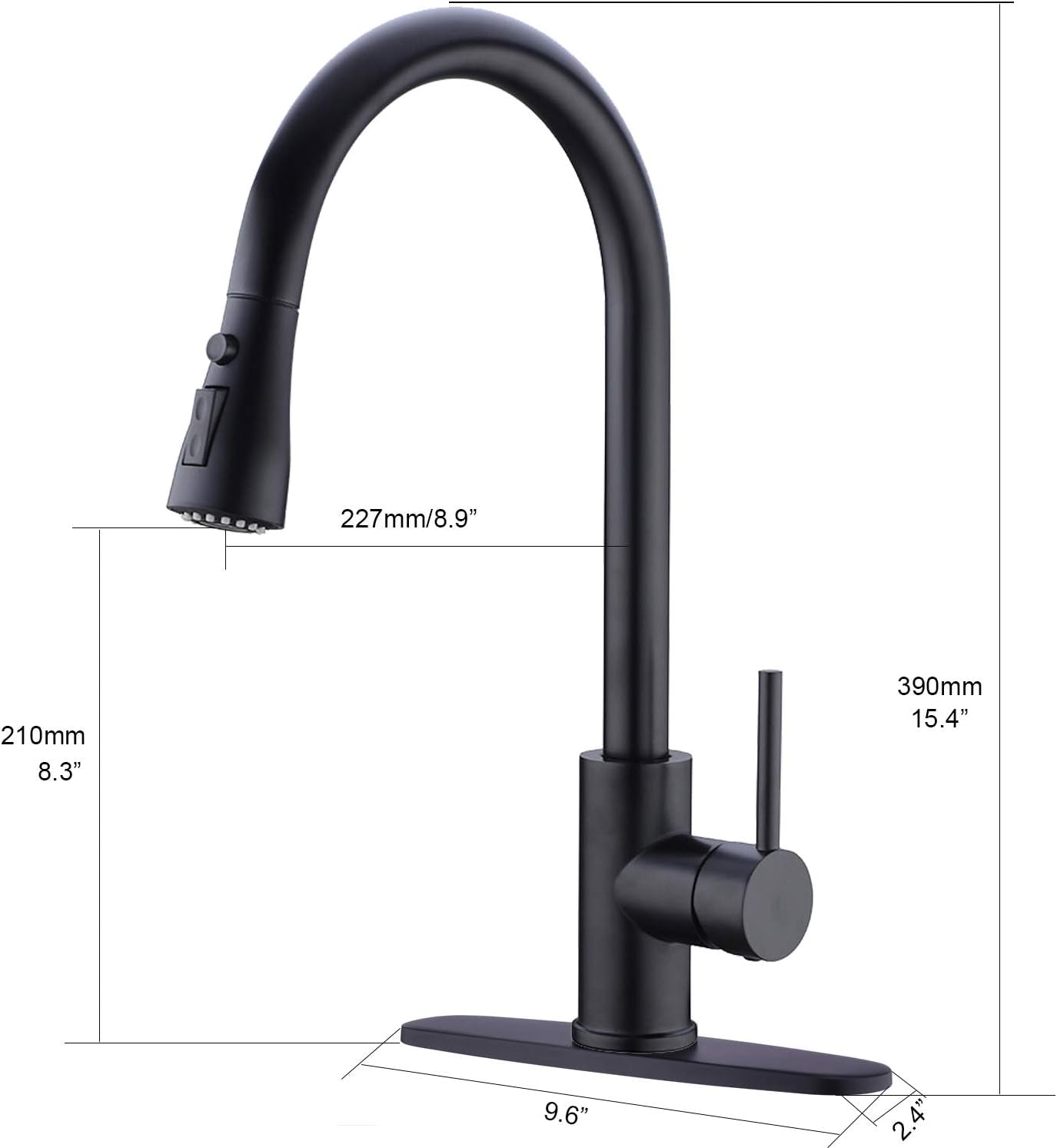 Matte Black Pause Function Pre-Rinse Kitchen Faucet with Pull down Sprayer