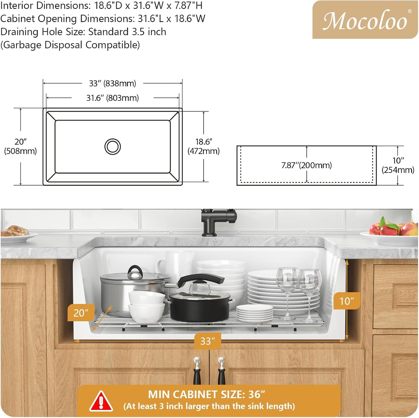 Single Bowl Deep Basin Undermount Farm Sink