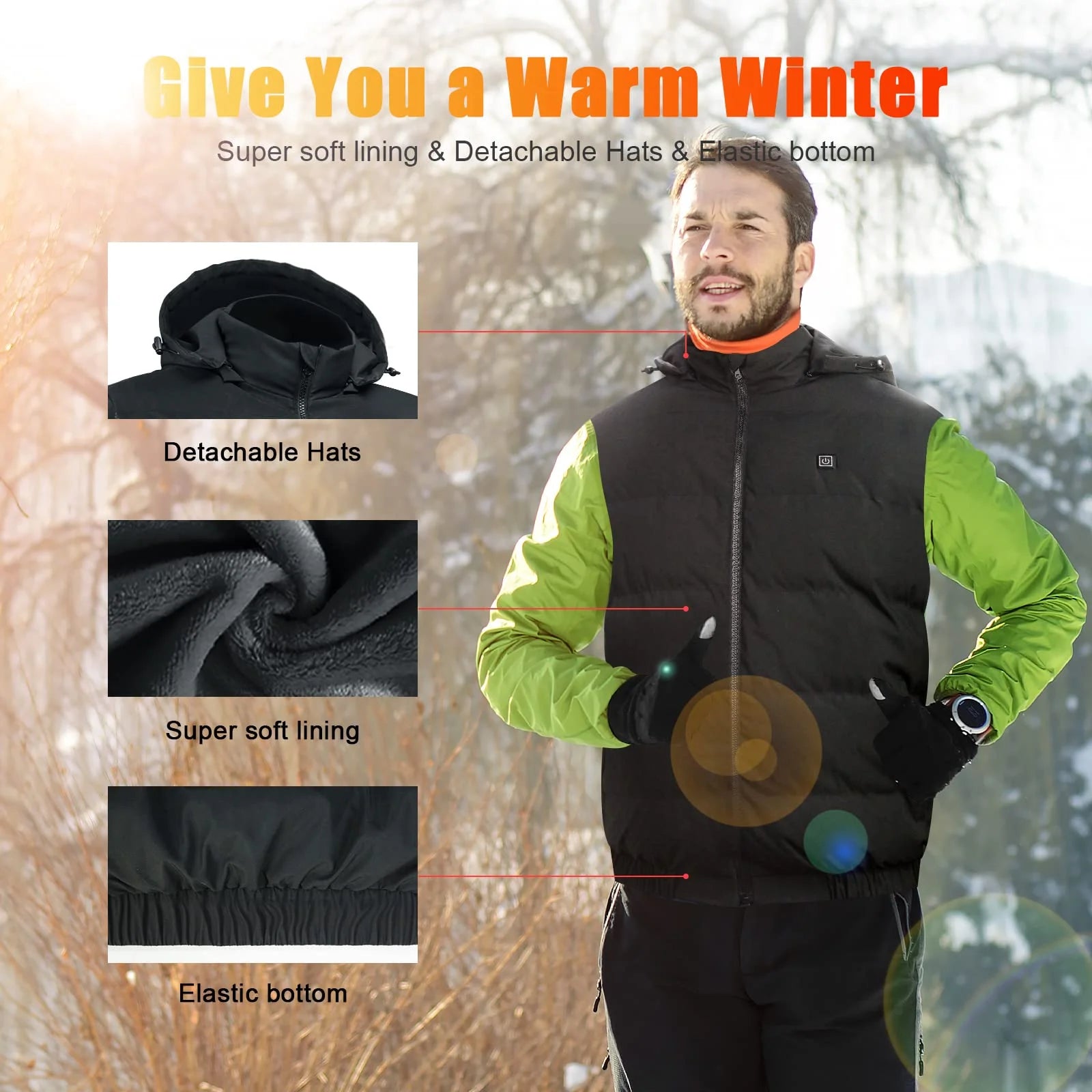 Heated Vest for Mens and Womens with Heated Hood