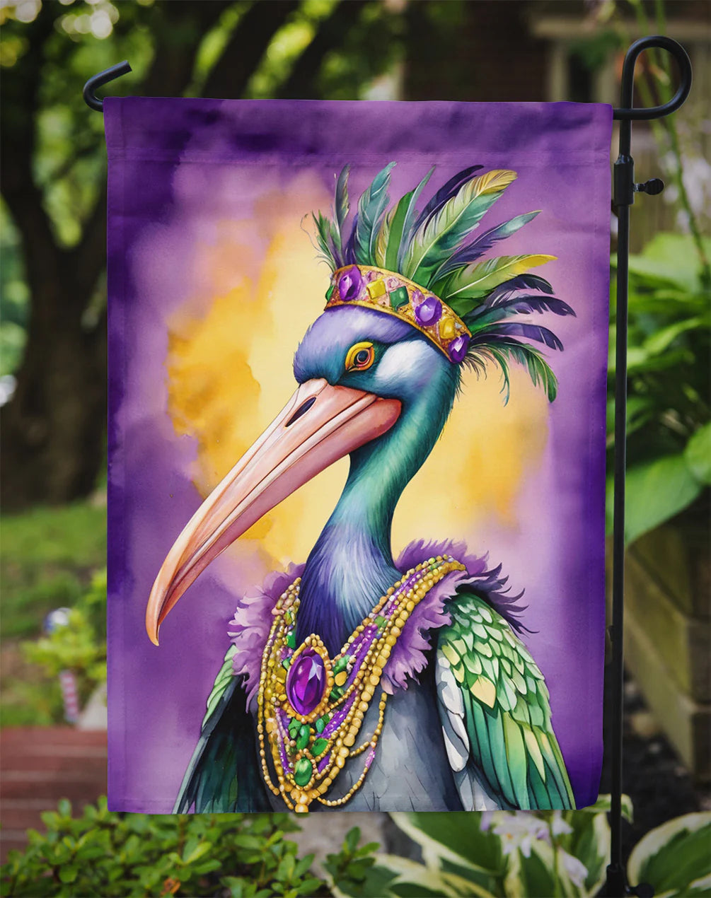 Pelican Mardi Gras Garden Flag