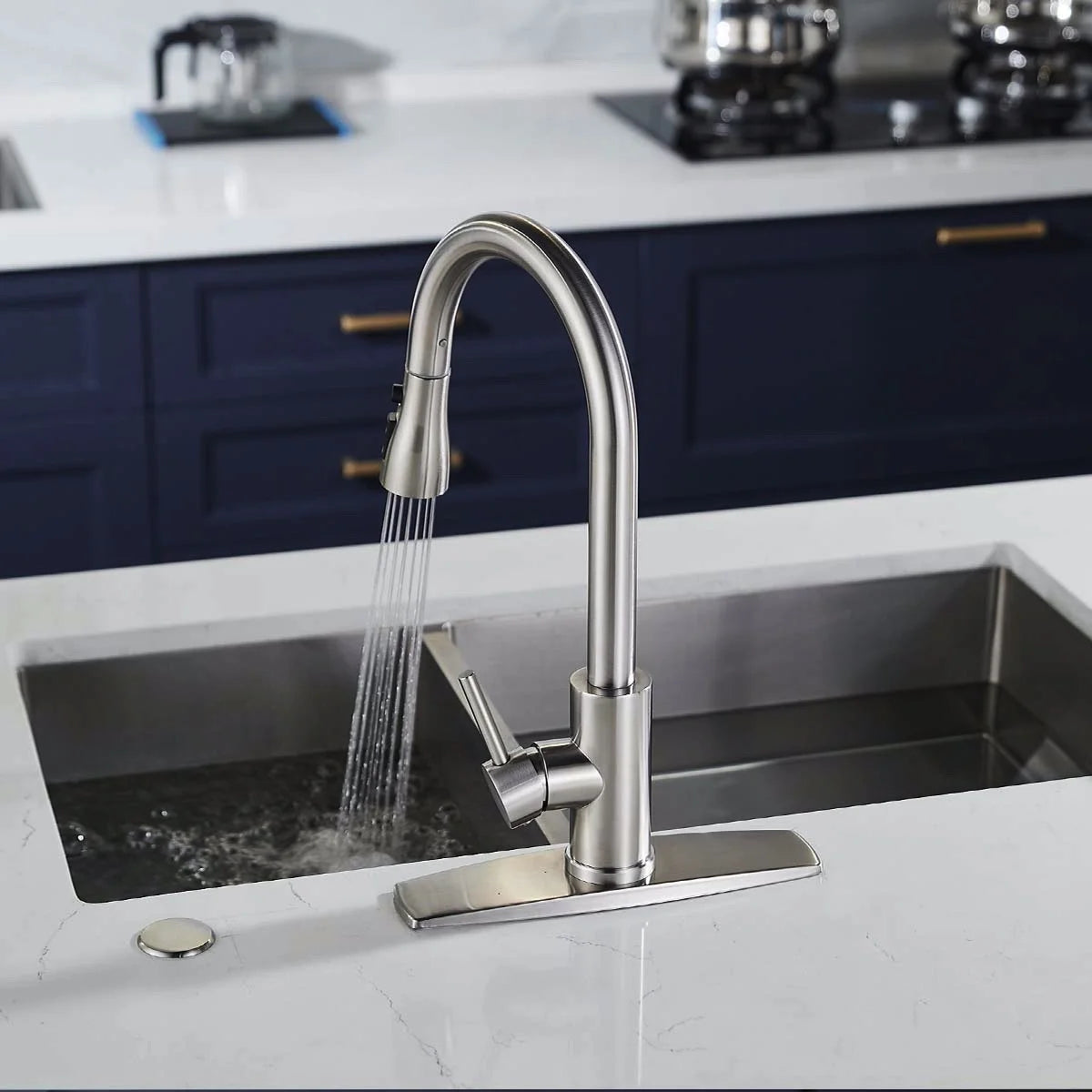 Brushed Nickel Kitchen Sink Faucet w/ Pull Down Sprayer 