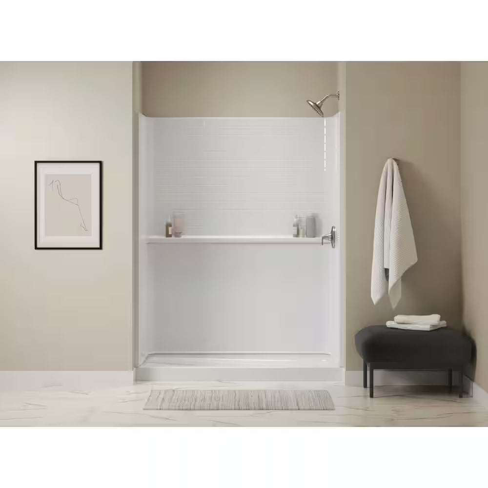 Alcove Shower Pan Base with Right Drain in White