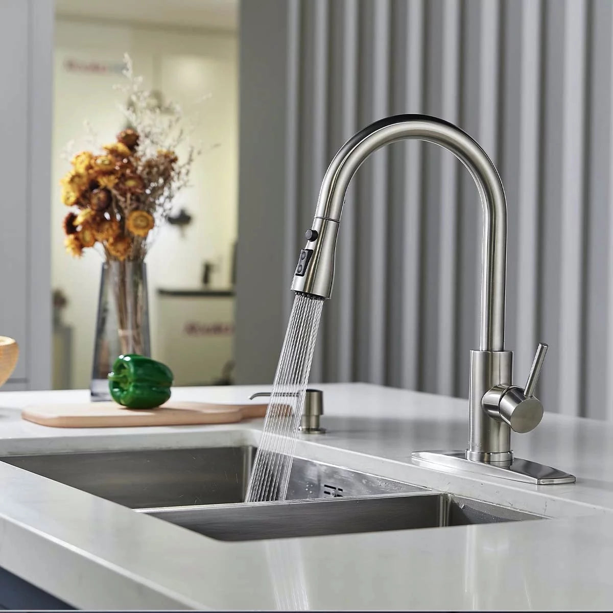 Brushed Nickel Kitchen Sink Faucet w/ Pull Down Sprayer 