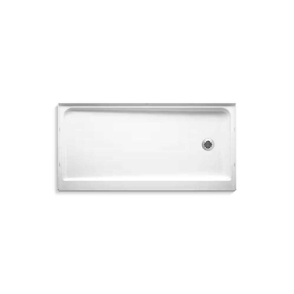 Alcove Shower Pan Base with Right Drain in White