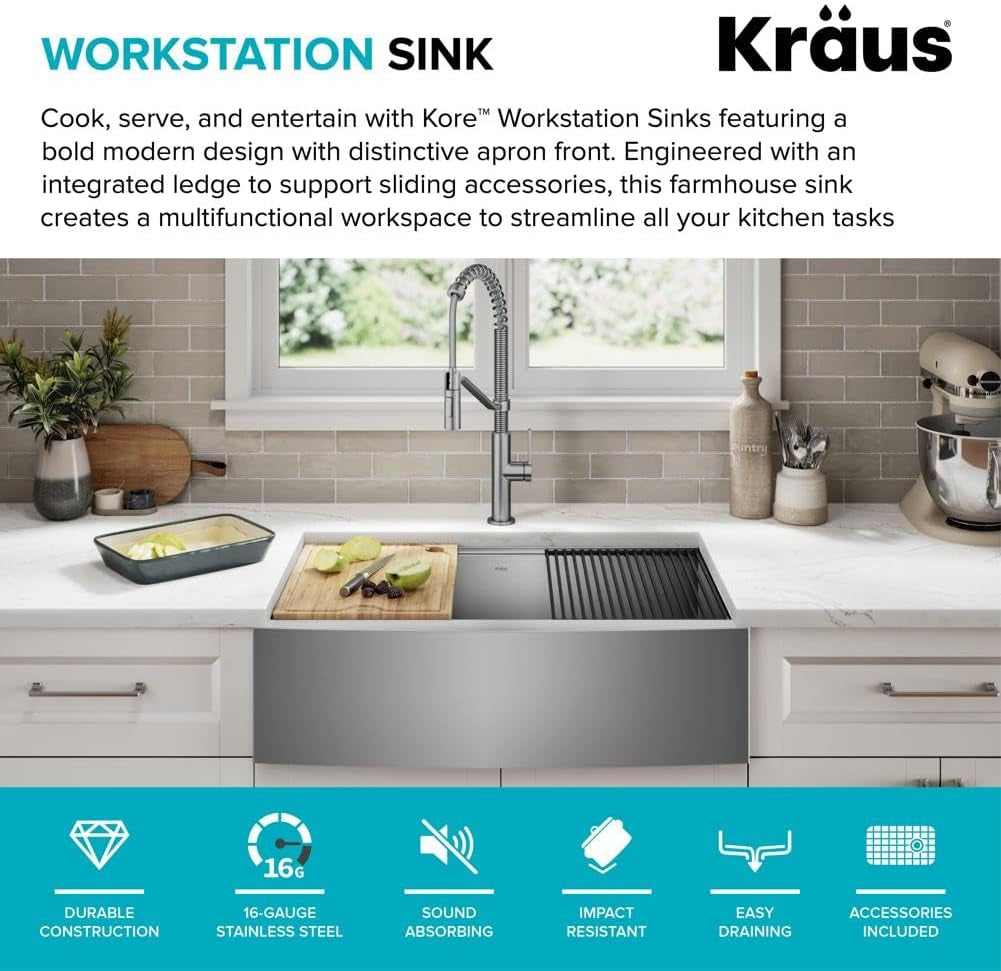 Single Bowl Stainless Steel Farmhouse Kitchen Sink 