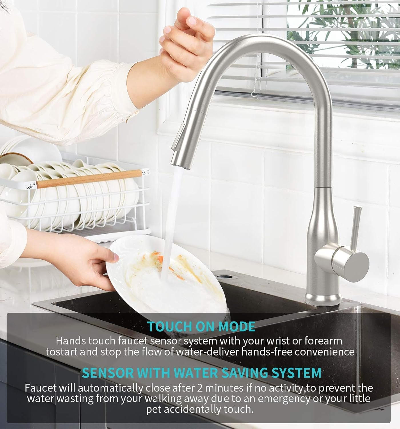 Stainless Steel Touch Activated Kitchen Faucet with Pull down Sprayer