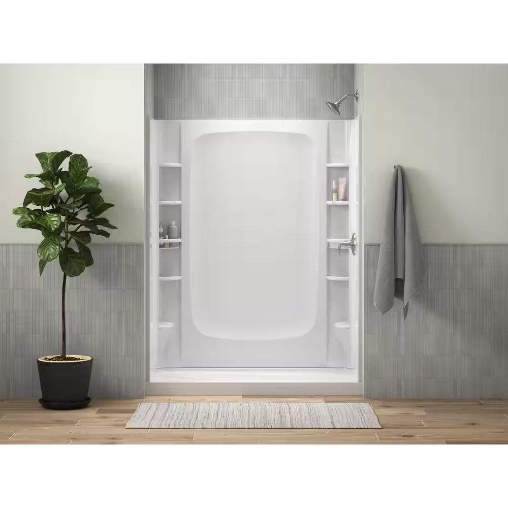 Alcove Shower Pan Base with Right Drain in White