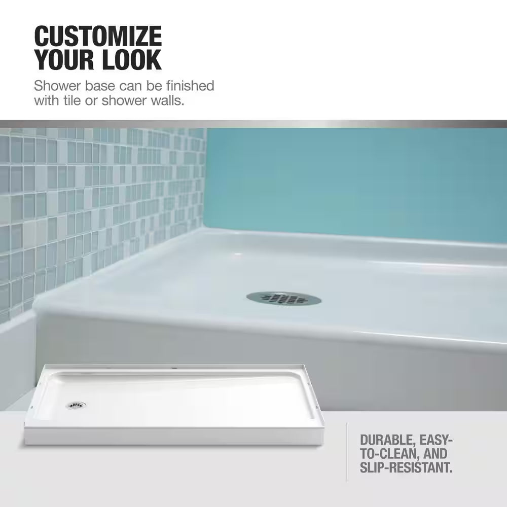 Alcove Shower Pan Base with Left Drain in White