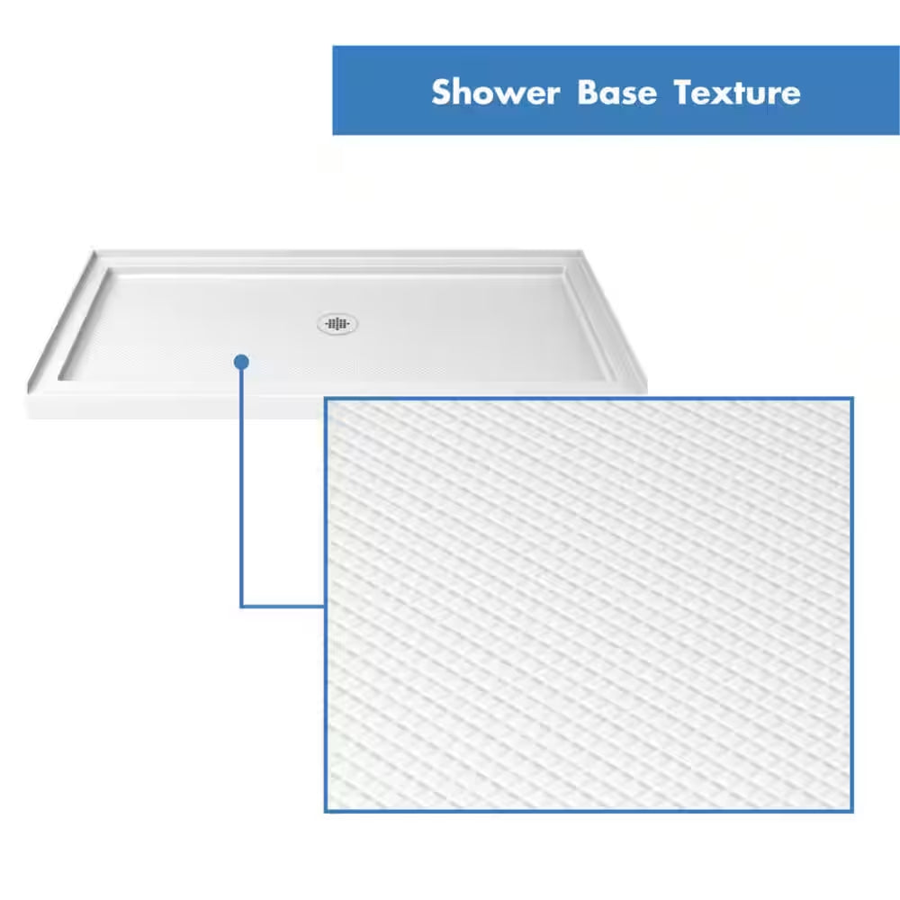 Single Threshold Shower Pan Base in White Center Drain with Back Walls