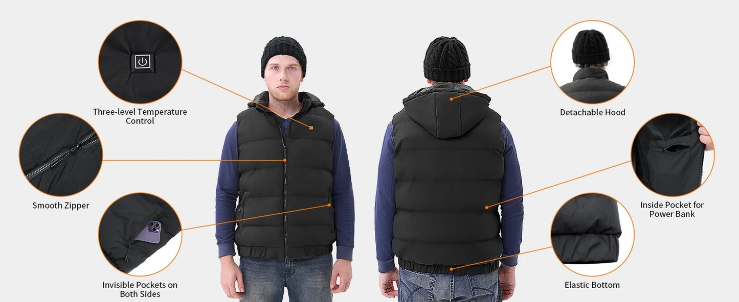 Heated Vest for Mens and Womens with Heated Hood