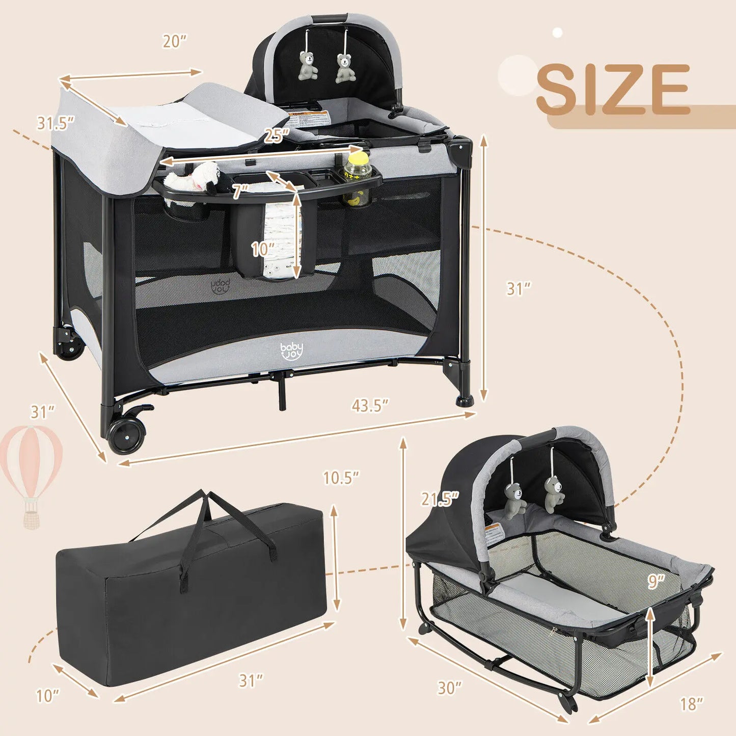 5 in 1 Portable Nursery Center W/ Cradle & Storage Basket