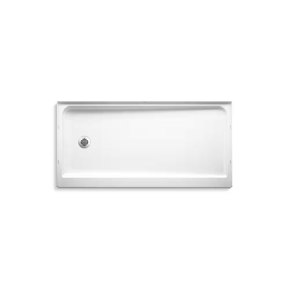 Alcove Shower Pan Base with Left Drain in White