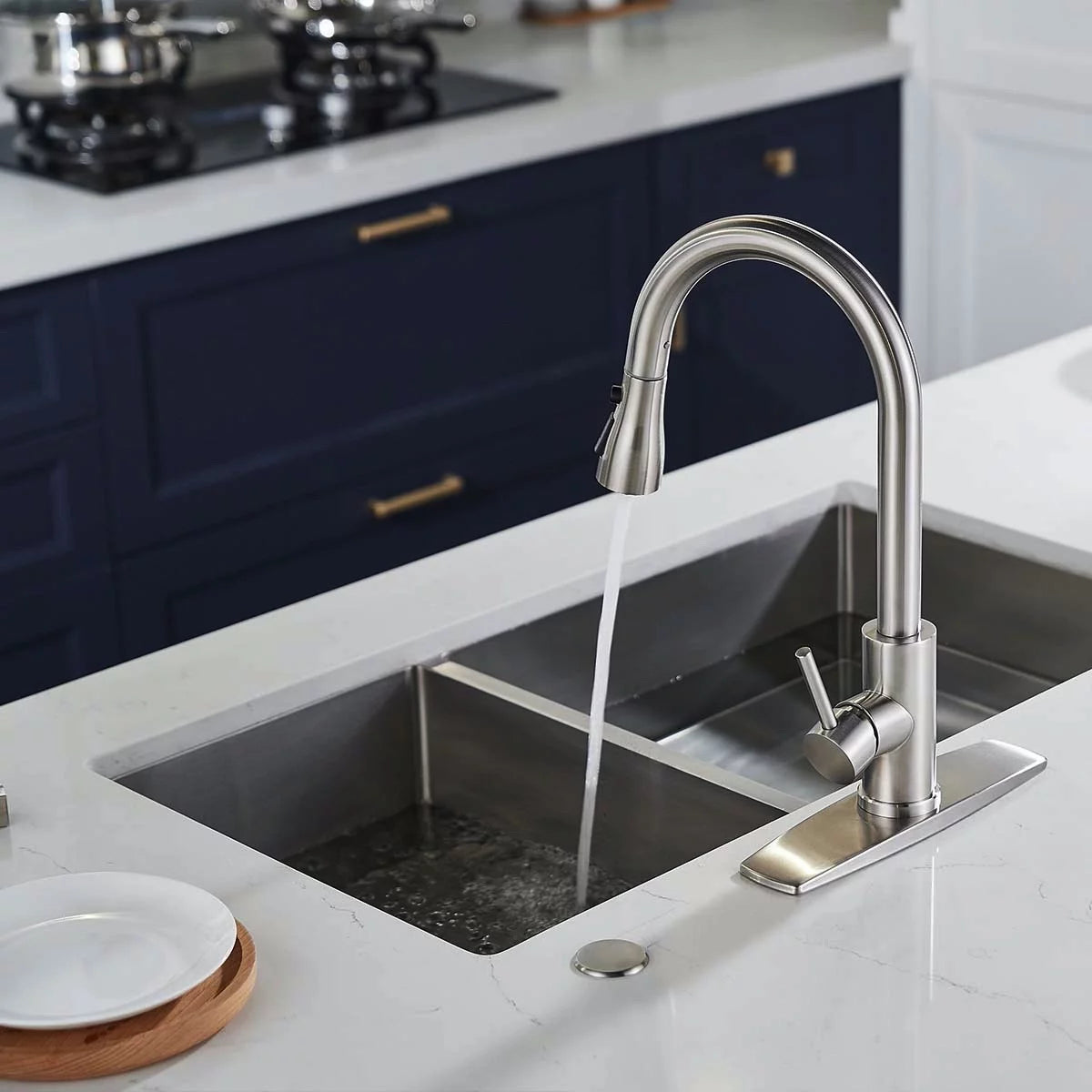 Brushed Nickel Kitchen Sink Faucet w/ Pull Down Sprayer 