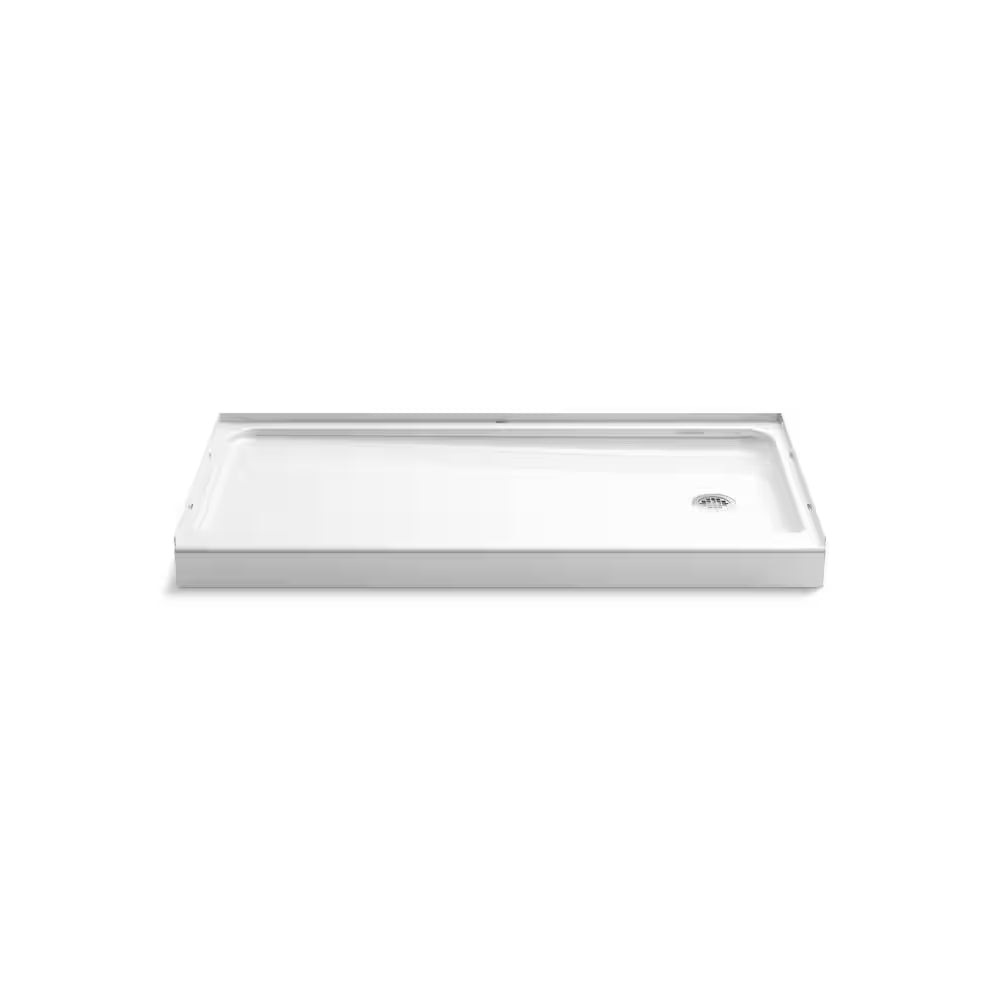 Alcove Shower Pan Base with Right Drain in White